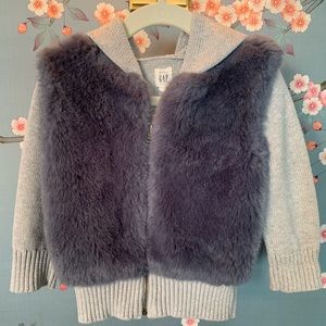 Adorable Hooded Knit & Faux Fur ZIP Cardigan